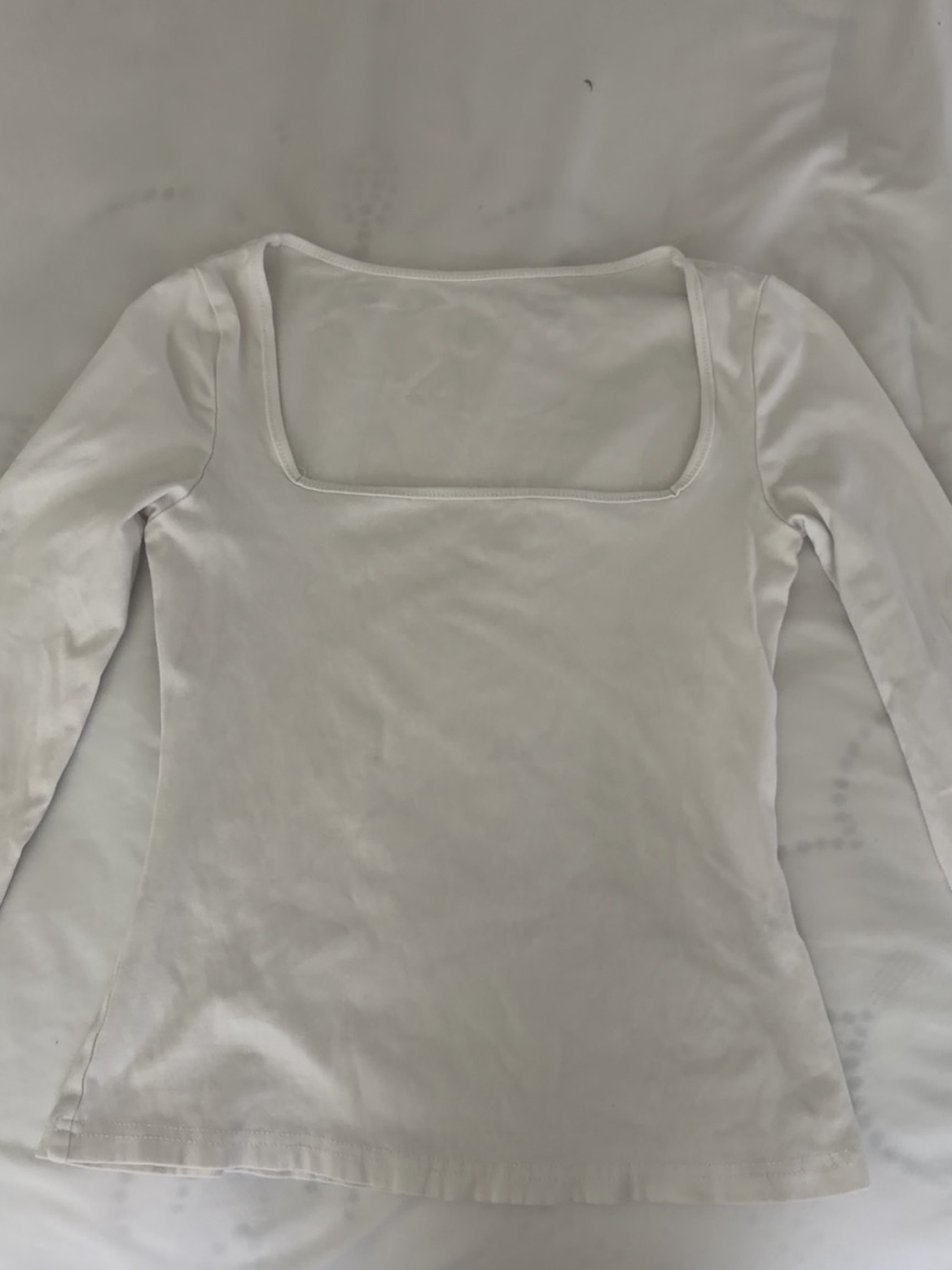 Women's White Square Neck Long Sleeve Top